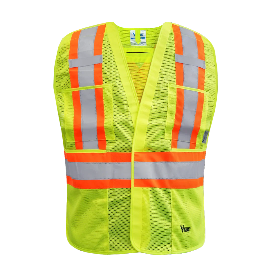 Viking® Hi-Vis 5pt. Tear Away Safety Vest, Green, Soft Breathable Polyester, 4XL/5XL