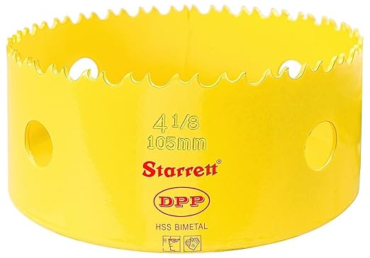 Starrett DH0418 Bi-Metal Dual Pitch Professional Hole Saw, HSS Teeth, 4-1/8" Diameter, 1-5/8" Cutting Depth, 5/8"-18 Thread, Yellow