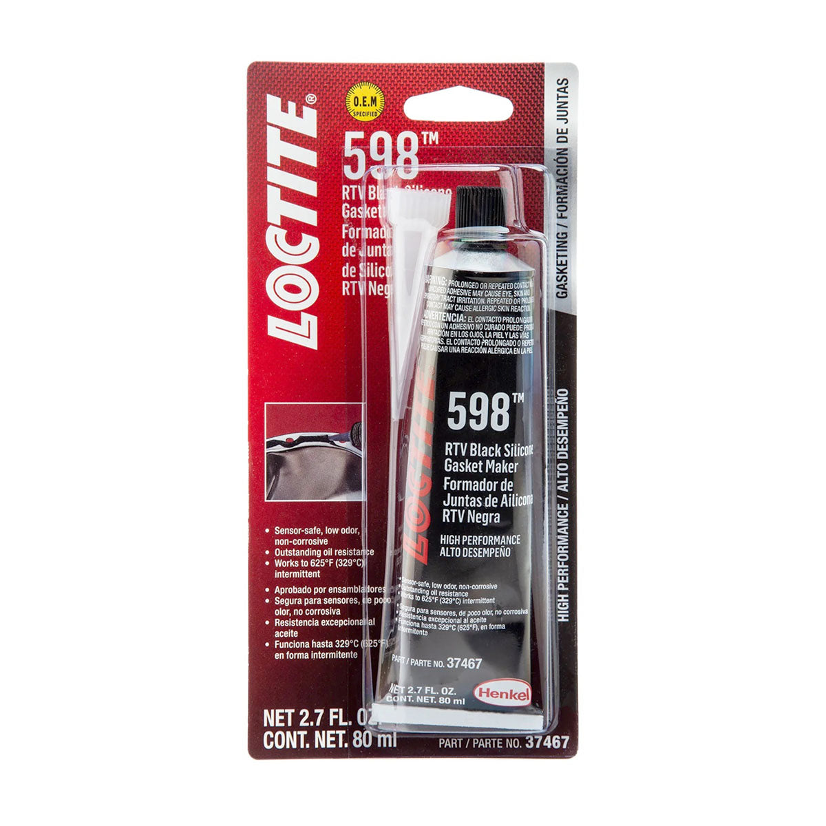 LOCTITE SI 598, pâte d'étanchéité silicone oxime thixotrope monocomposant, noir métallisé, vulcanisation à température ambiante, 80 ml