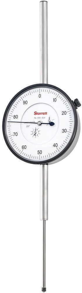 Comparateur à cadran Plage de 0 à 3,000 po 0 à 100 graduations de 0,001 po Plage de 0,100 po par tour Diamètre de la tige de 0,375 po