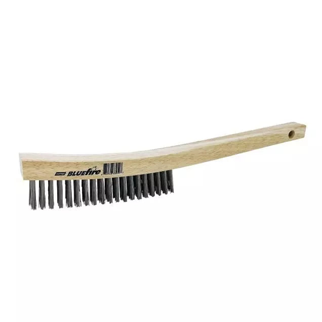 Brosse à gratter à long manche en bois et acier inoxydable BlueFire 6 x 7-3/4 po