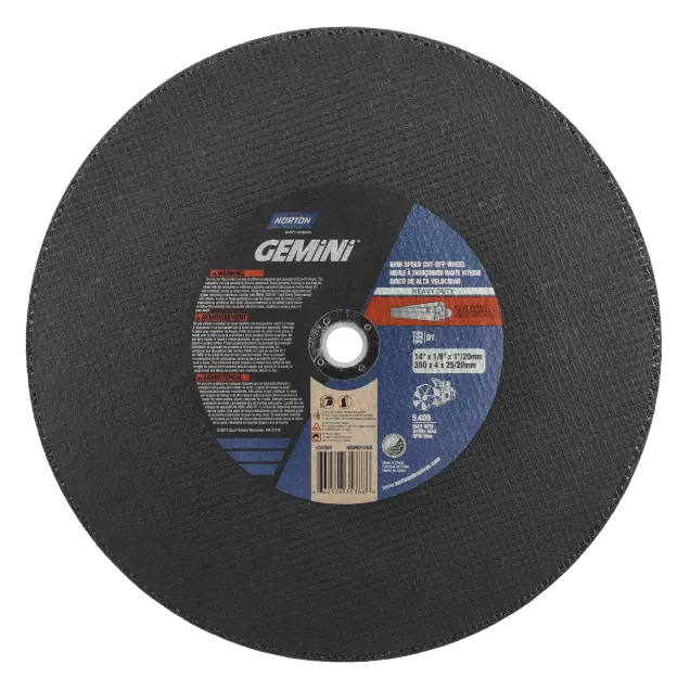 Disque à tronçonner - Diamètre de disque de 14 po, épaisseur de disque de 0,125 po, diamètre du trou central de 1 po, 5 400 tr/min