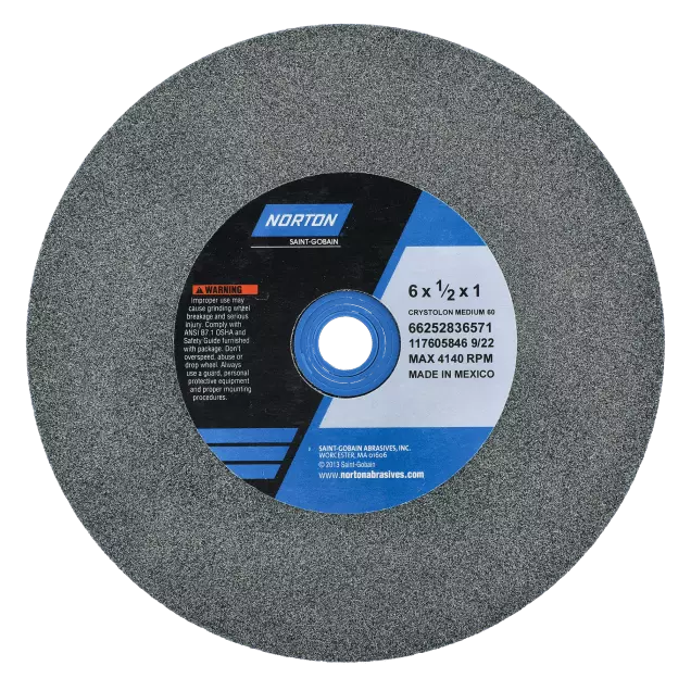 Meule d'établi ou sur socle Gemini Crystolon, grain moyen, numéro 60, diamètre de la meule : 8 po