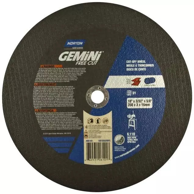 Gemini Cut-Off Wheel - 20 in Wheel Dia., 0.156 in Wheel Thickness, 1 in Center Hole Diameter, 2710 rpm