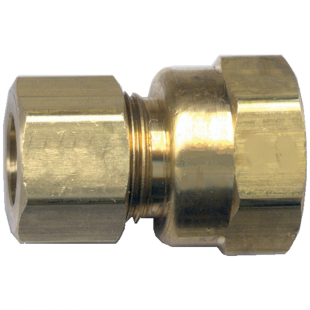 Compression Female Pipe Connector, Brass, 3/8 Tube OD x 3/8 Female Pipe