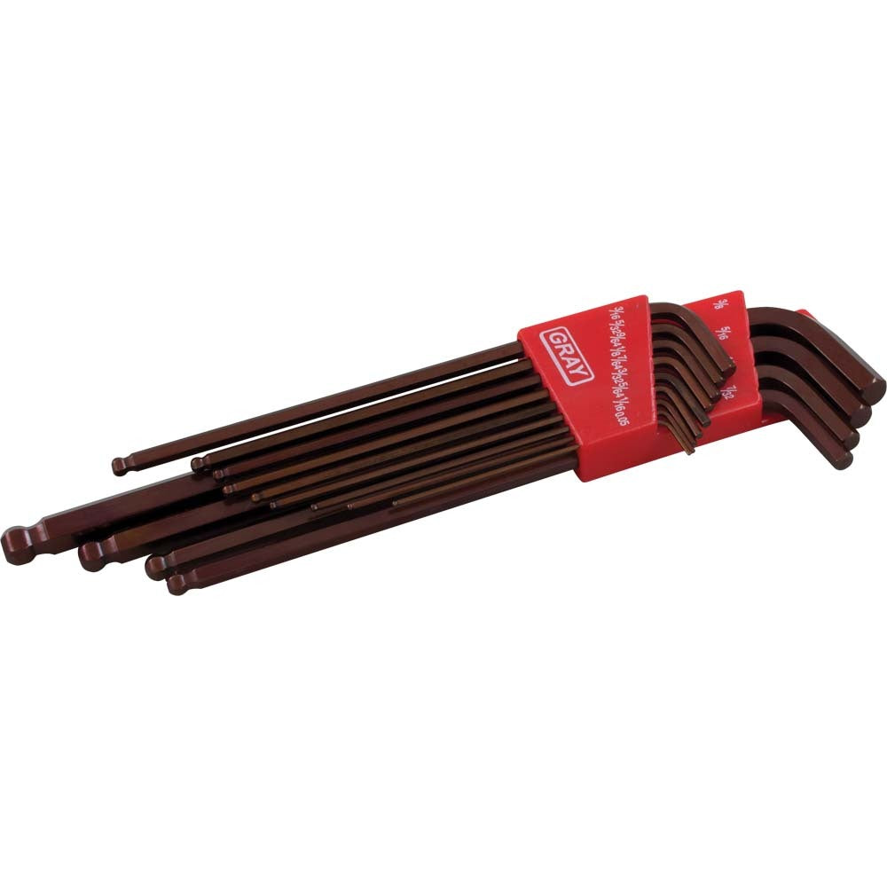 13-Piece Extra Long Arm Hex Key Set with Ball End, SAE, .050" - 3/8", S2 Steel