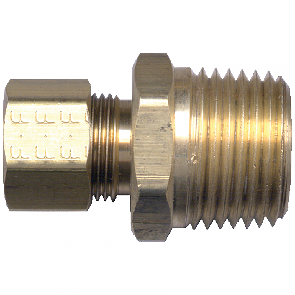 Compression Male Pipe Connector, Brass, 1/2 Tube OD x 3/8 Male Pipe