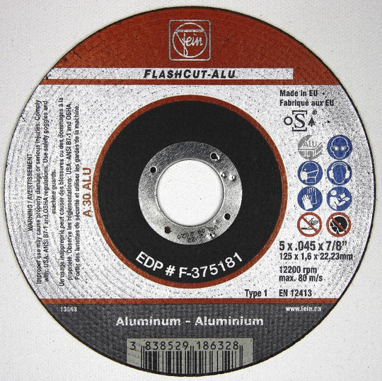 F-375181 SP Cut-Off Wheel, Aluminum Oxide, 5" x .045" x 7/8”, Type 1
