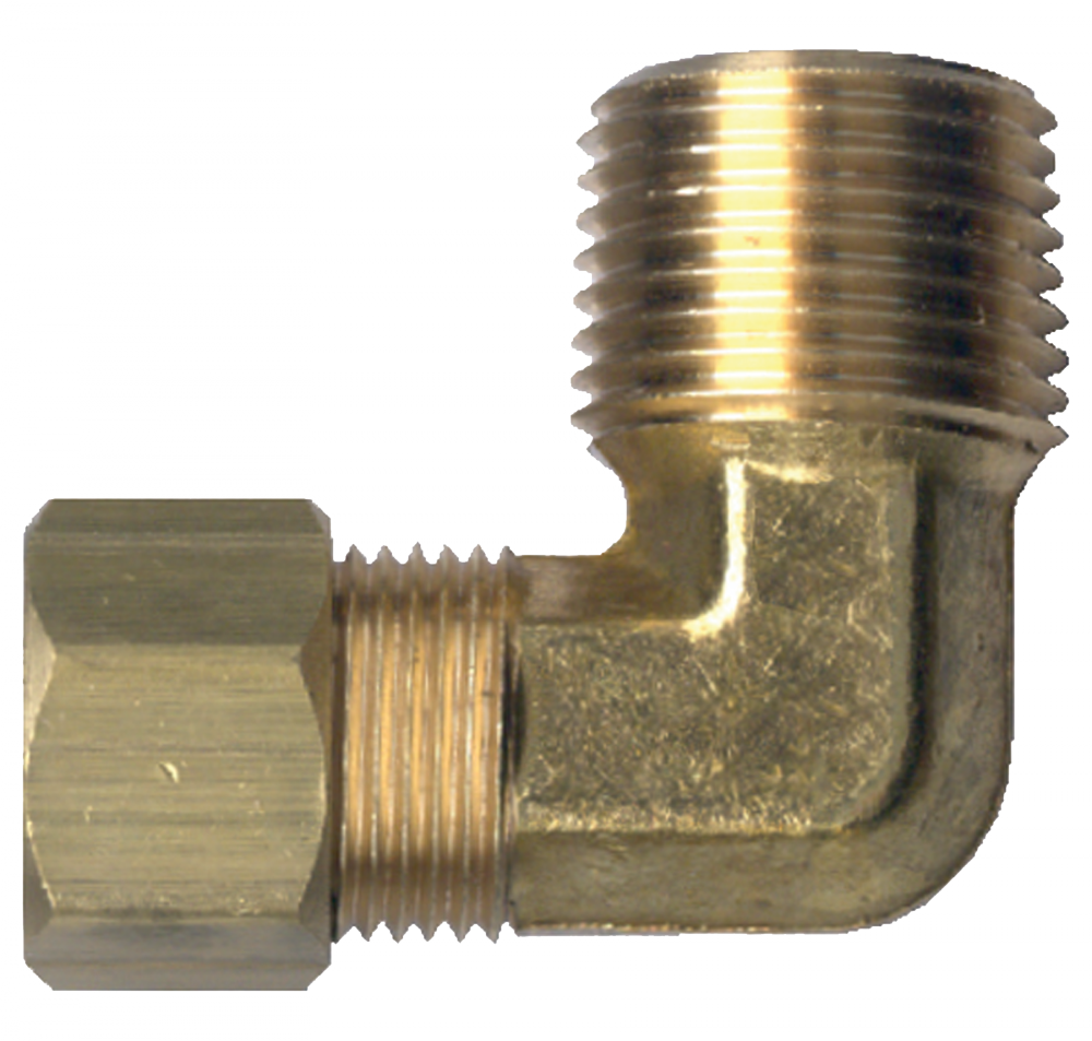 90° Compression Male Pipe Elbow, Brass, 1/4 Tube OD x 1/8 Male Pipe