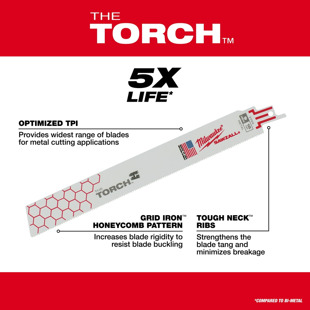 6" 18 TPI Torch SAWZALL Blade For Medium Metal (5 Pack)