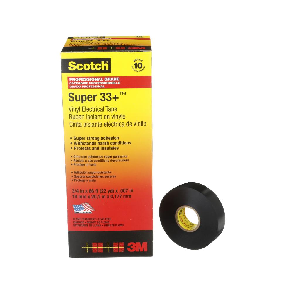 Scotch® Super 33+™ Vinyl Electrical Tape, 7 mil (0.18 mm), 3/4"x 66', 10/pk