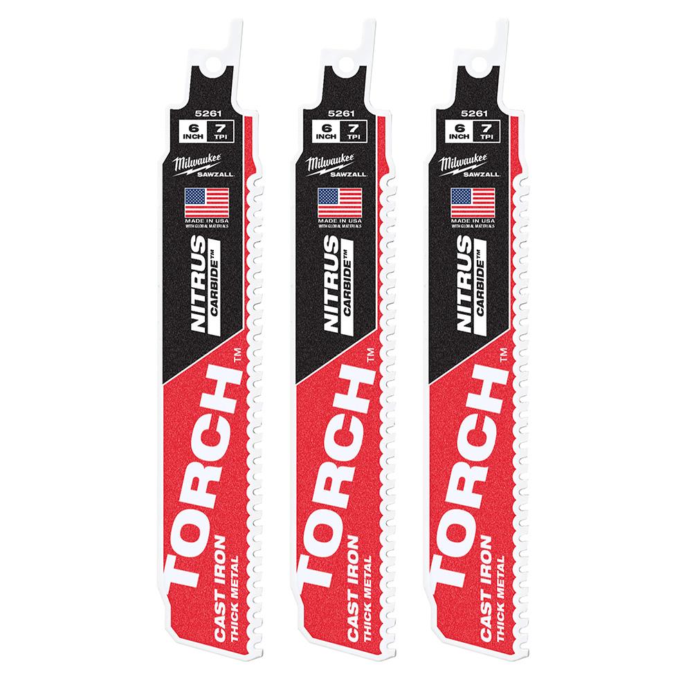 6 po. 7TPI The TORCH pour fonte avec lame de scie alternative SAWZALL en carbure d'azote - Paquet de 3