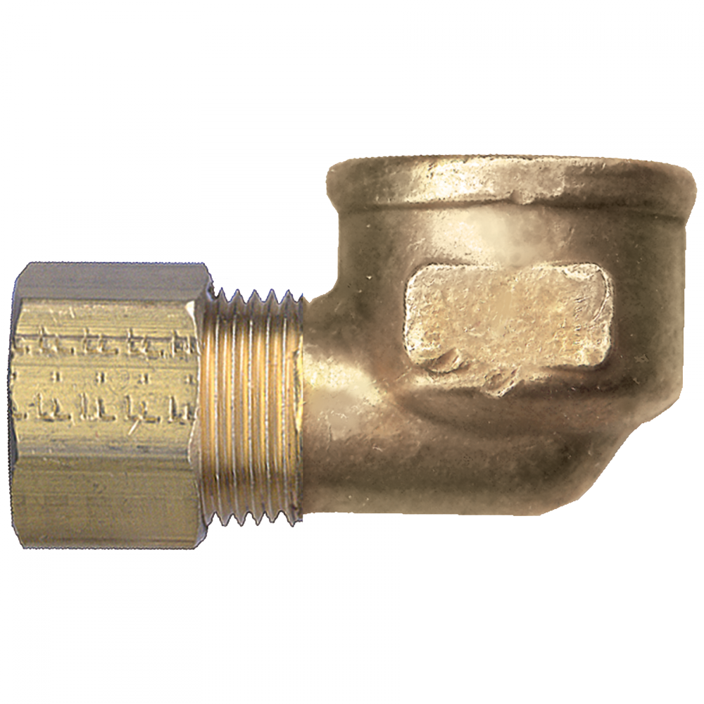 Coude de tuyau femelle à compression à 90°, laiton, diamètre extérieur du tube 1/4 x diamètre extérieur du tuyau 1/4 femelle