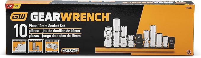 GEARWRENCH Jeu de 10 Douilles 1/4" & 3/8" 6 Pans, 10mm