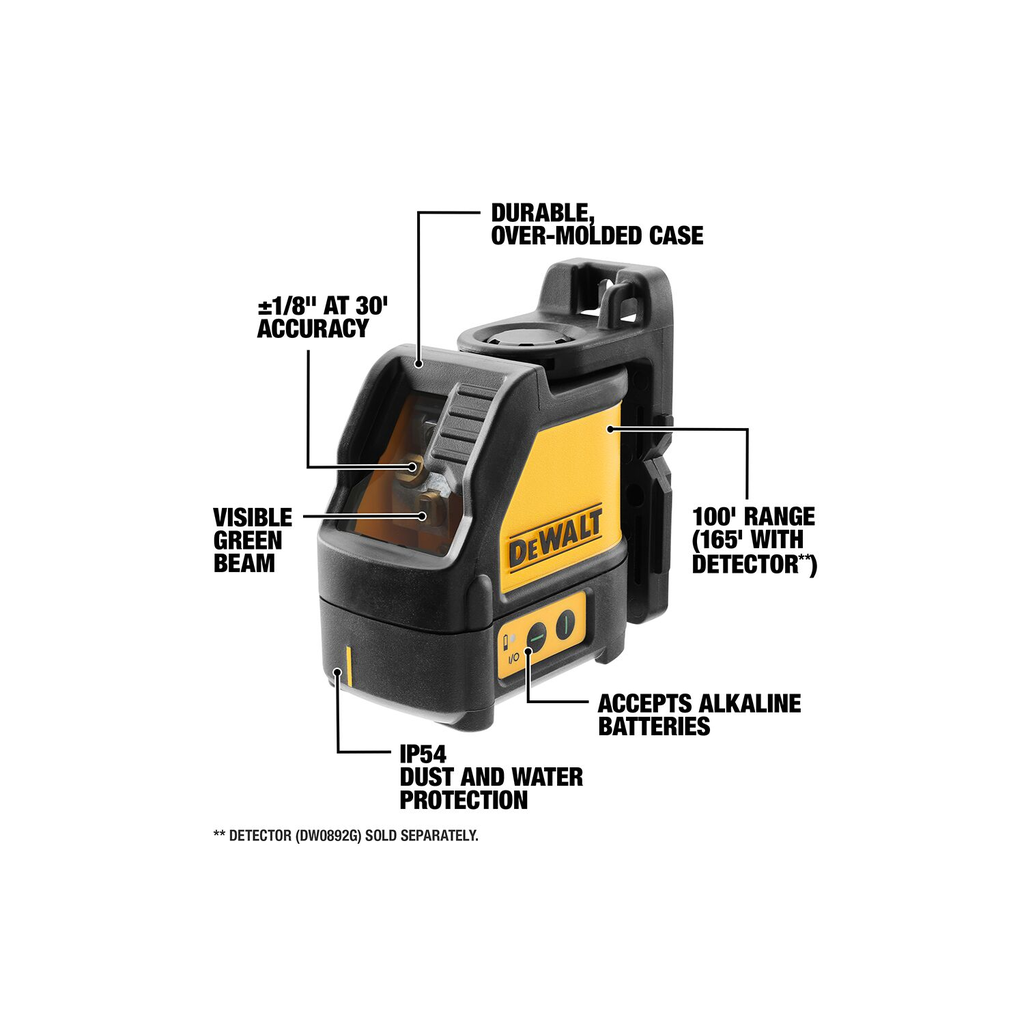 DEWALT Green Cross Line Laser, 165 ft Range