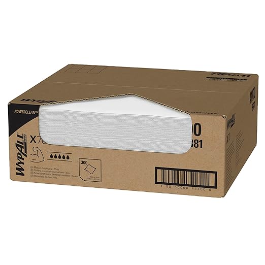 Chiffons WypAll® PowerClean X70 pour travaux moyens (41100), draps plats, serviettes longue durée, blancs (300 feuilles/boîte, 1 boîte/caisse, 300 feuilles/caisse)