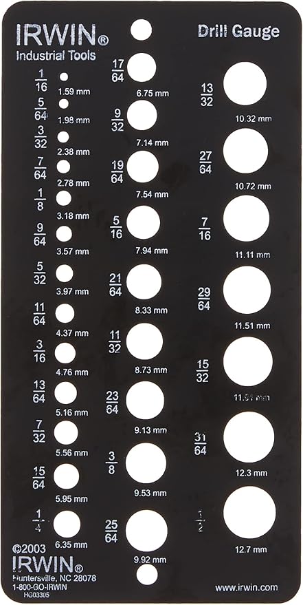 Calibre de foret de taille fractionnaire - G29 (1/16-1/2) pour mesure de précision