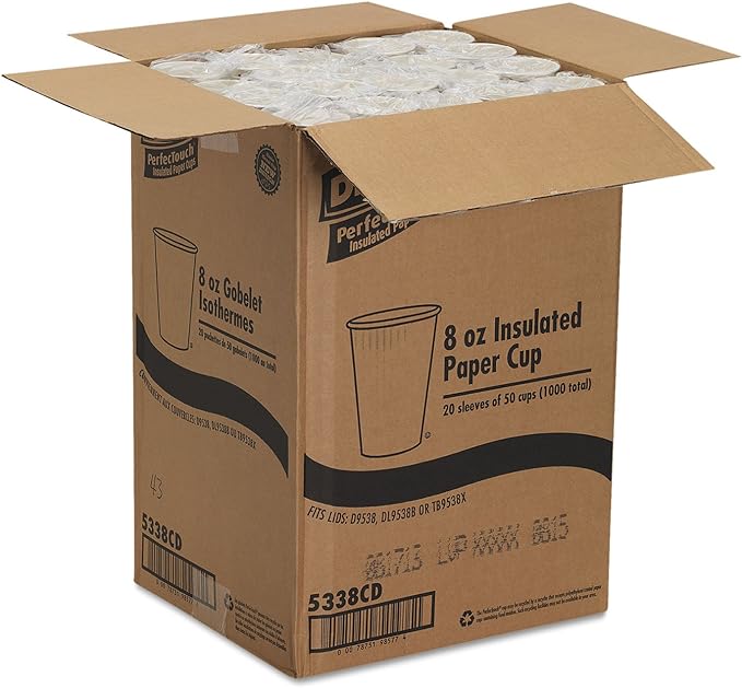 Perfectouch® 8oz Insulated Paper Hot Coffee Cups, 50/pk, 20pk/cs