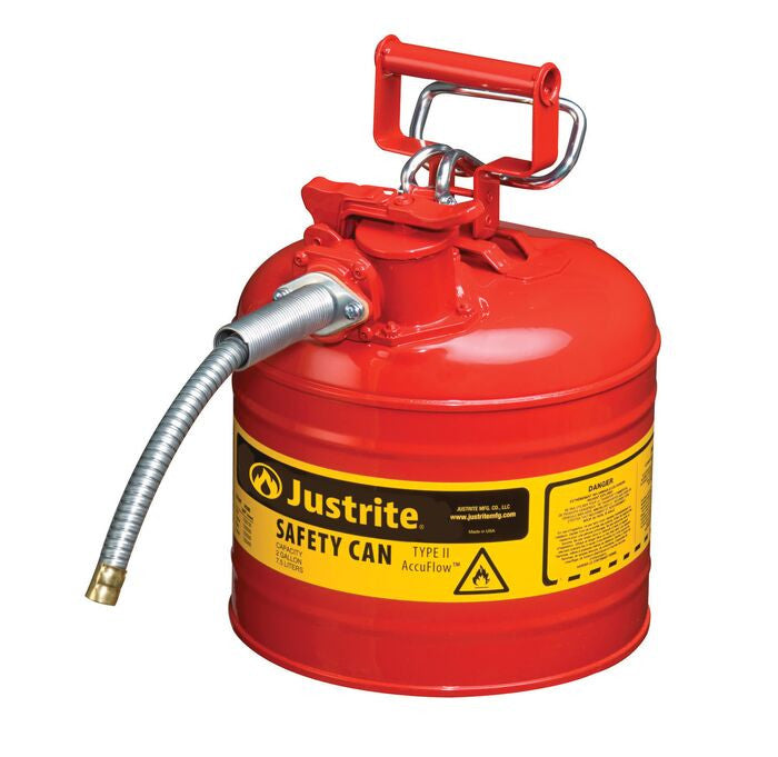 Steel Safety Can for Flammables, Type II, AccuFlow™, Red, 2Gal, 5/8" Metal Hose