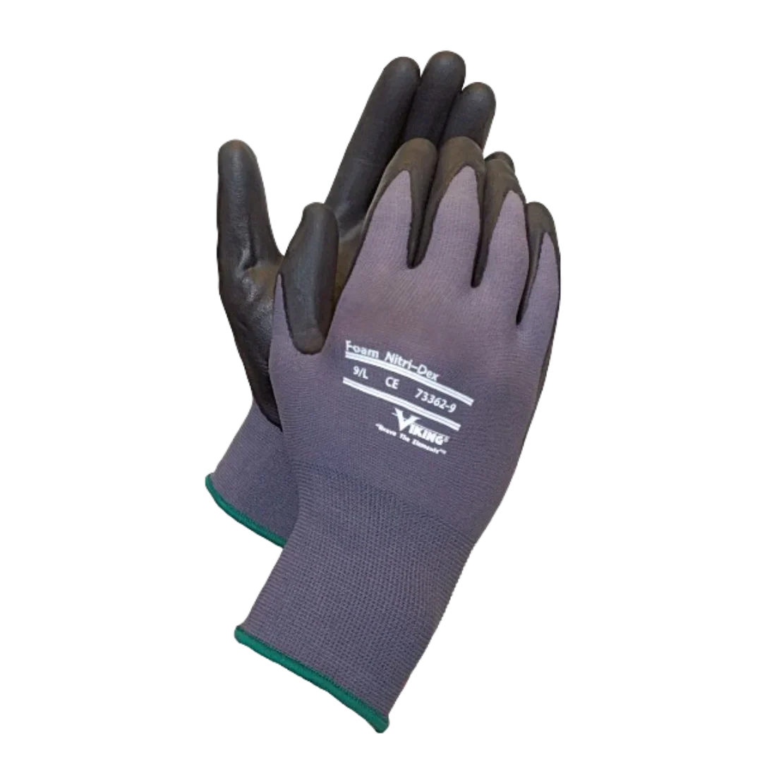 Viking® Foam Nitri-Dex Gloves, Black and Blue, Nitrile and Nylon Knit, Size 9