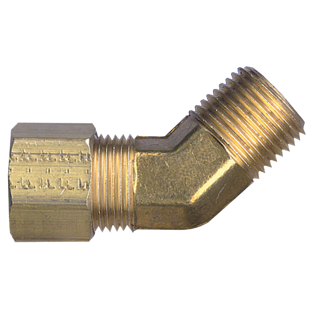 45° Compression Male Pipe Elbow, Brass, 1/4 Tube OD x 1/8 Male Pipe