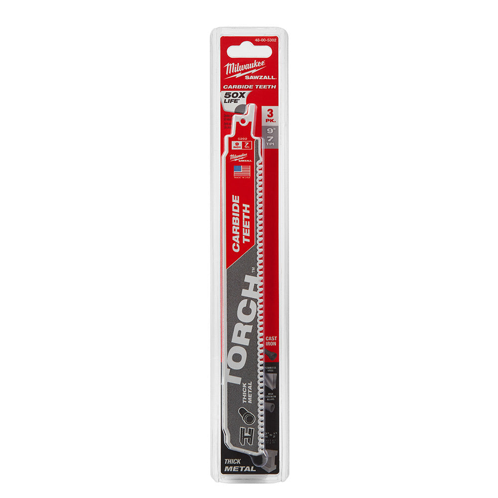 Lame de scie alternative SAWZALL 9 po 7 TPI THE TORCH avec dents en carbure - paquet de 3