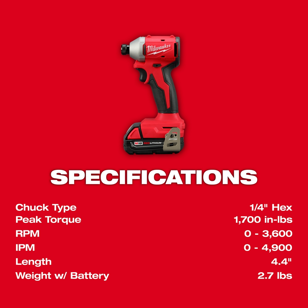 M18™ Compact Brushless 1/4" Hex Impact Driver Kit