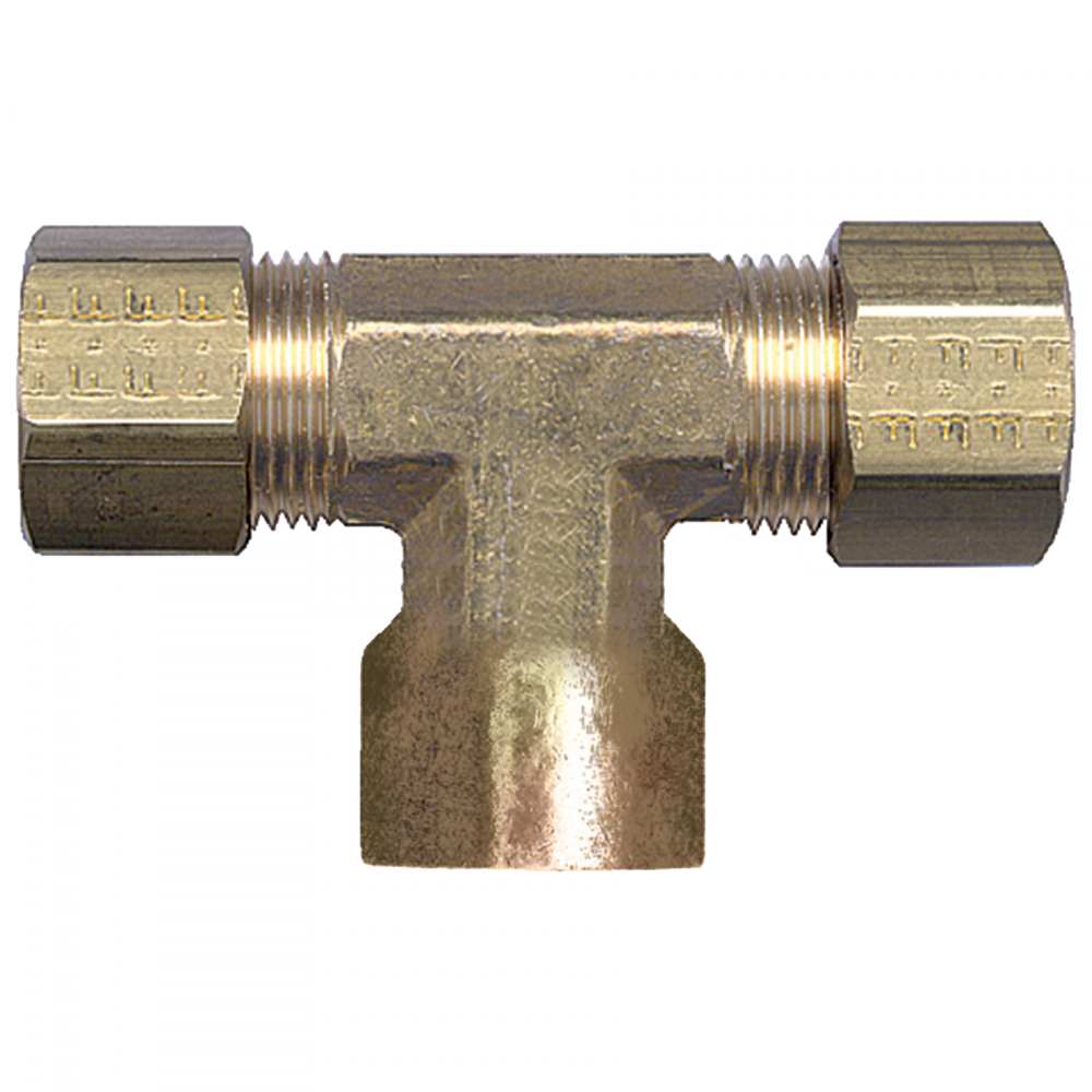 Compression Female Branch Tee, Brass, 1/4 Tube OD x 1/4 Female Pipe