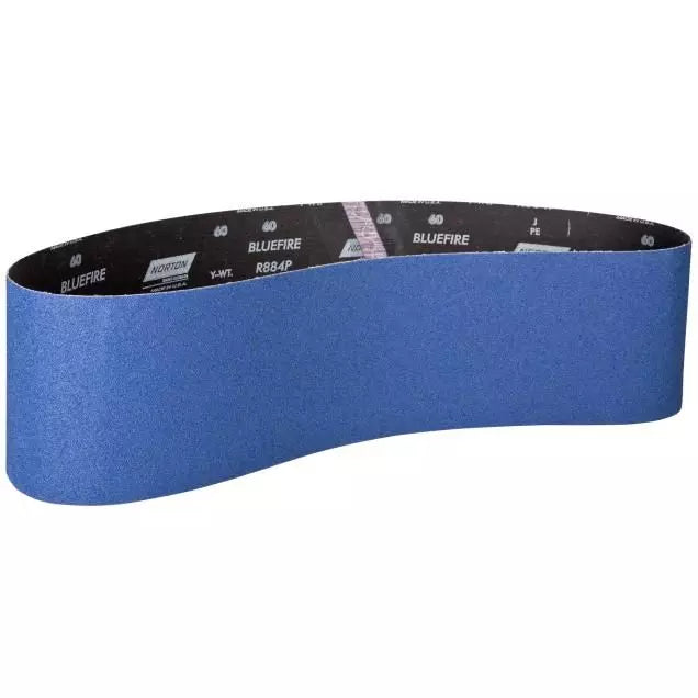 Bande Norton revêtue pour ébavurage/polissage/mise en forme - 80 Grit, matériau zircone alumine, support tissu, 48 po long, 6 po large