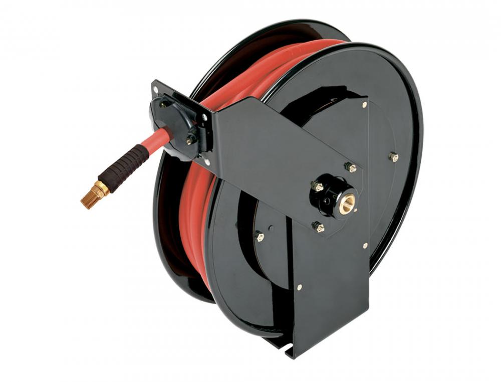 Dévidoir L avec tuyau en caoutchouc 3/8 D.I. de 50 pieds, modèle Steelpro avec tuyau Airflex Premium