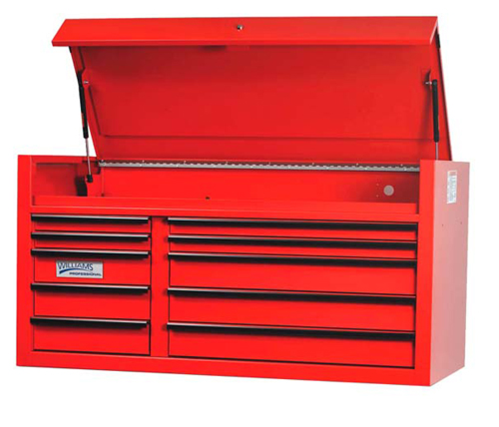Coffre à outils de la série professionnelle à 10 tiroirs de 55 po de large x 24 po de profondeur, rouge