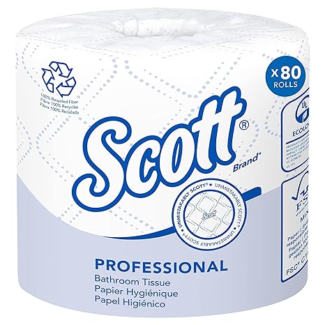 Scott® Professional Papier Hygiénique en Rouleau Standard 100 % Fibre Recyclée (13217), avec Design Raffiné, 2 Plis, Blanc, Rouleaux Emballés Individuellement, 37 840 Feuilles/Carton