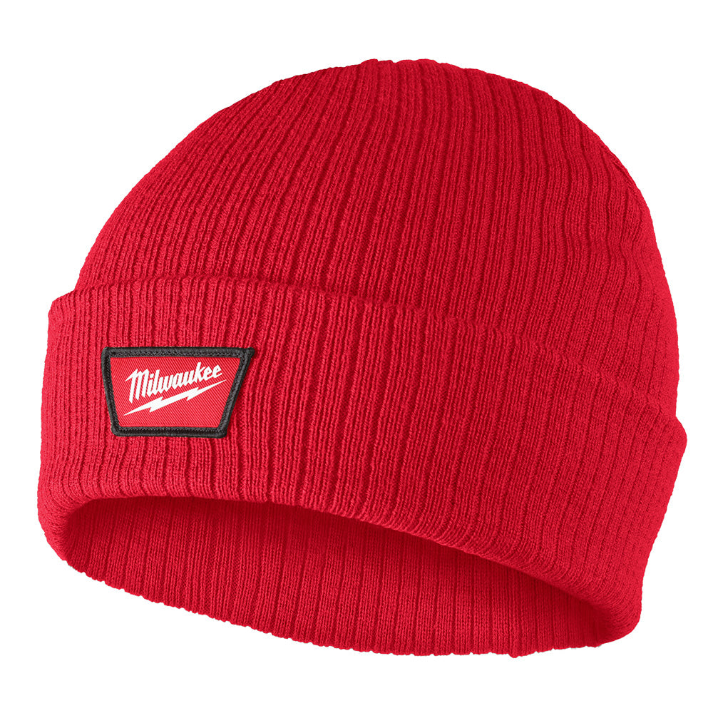 Rib-knit Cuffed Beanie - Red