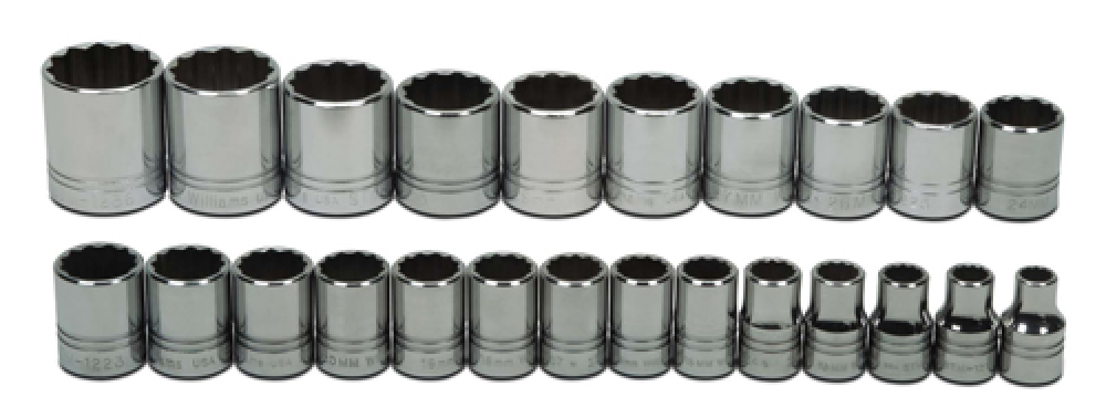 Jeu de 24 douilles métriques peu profondes à 12 pans, entraînement 1/2"