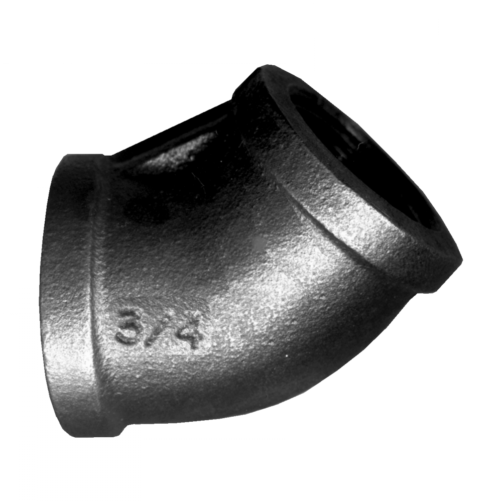 Coude femelle 45°, fer, 1/4 FPT