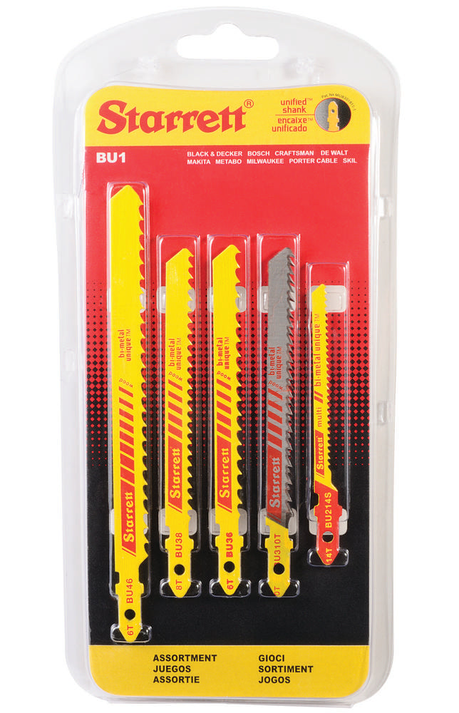 Assortiment de 5 lames de scie sauteuse à tige unifiée pour bois