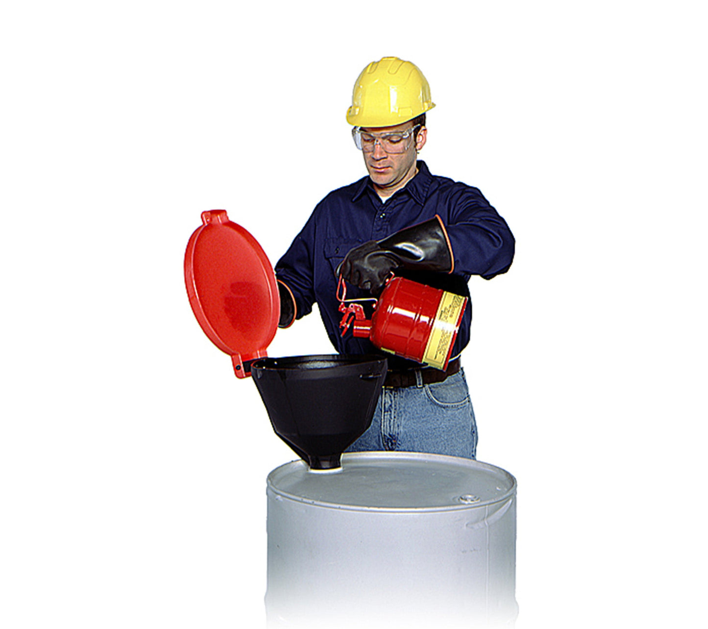 Burp-Free Funnel, Black and Red, Polyethylene, 13 3/8″ Dia. x 11″ h