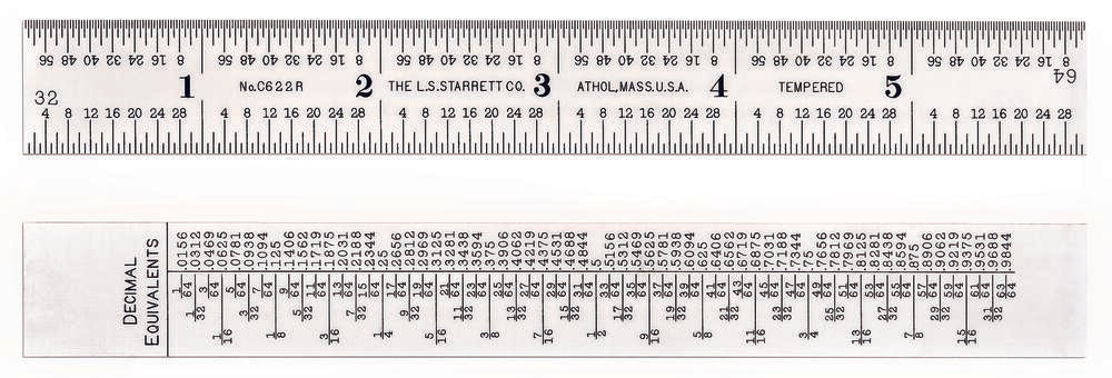 Règle en acier de 6 pouces avec graduations en équivalent décimal aux 32e et 64e degrés à lecture rapide