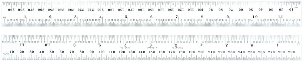 Règle en acier trempé à ressort de 300 mm, graduations n° 36