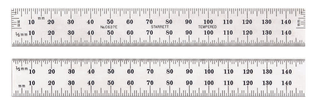 Règle en acier trempé à ressort, chiffres millimétriques de 0 à 150 mm de longueur