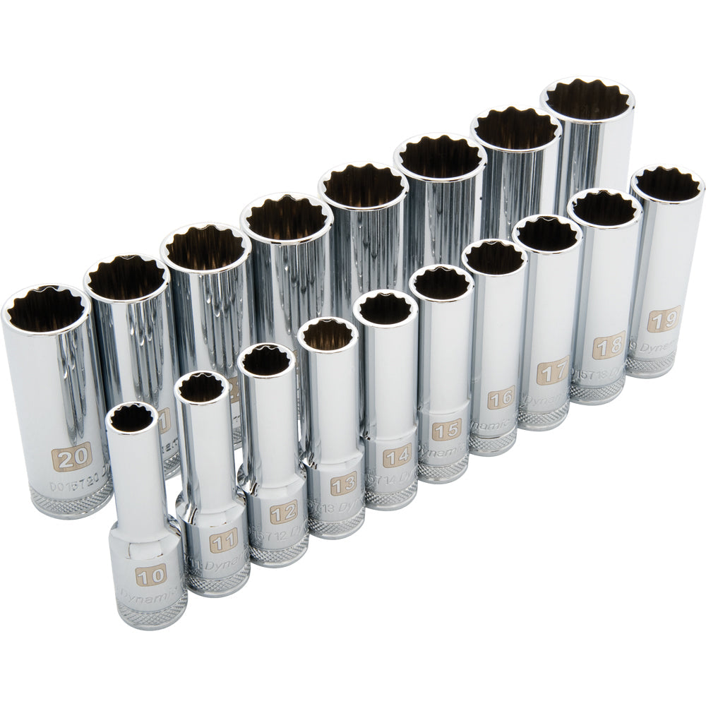 Socket Set - 1/2" Drive 18 Pieces 12-Point Deep Metric