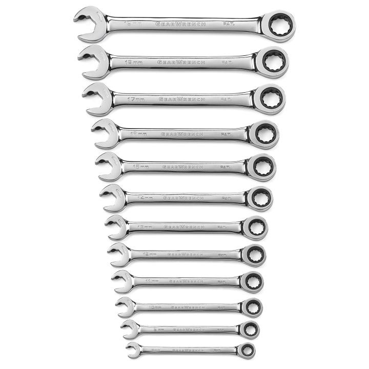 Gearwrench, 12 Pc. 72-Tooth 12 Point Open End Ratcheting Metric Wrench Set