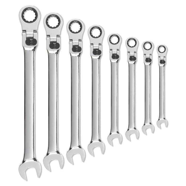 Gearwrench, jeu de 8 clés mixtes à cliquet flexibles verrouillables XL, 72 dents, 12 pans, SAE