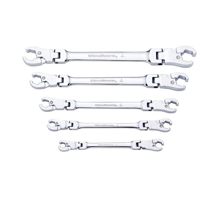 Gearwrench, 5 Pc. Ratcheting Flex Head Flare Nut SAE Wrench Set