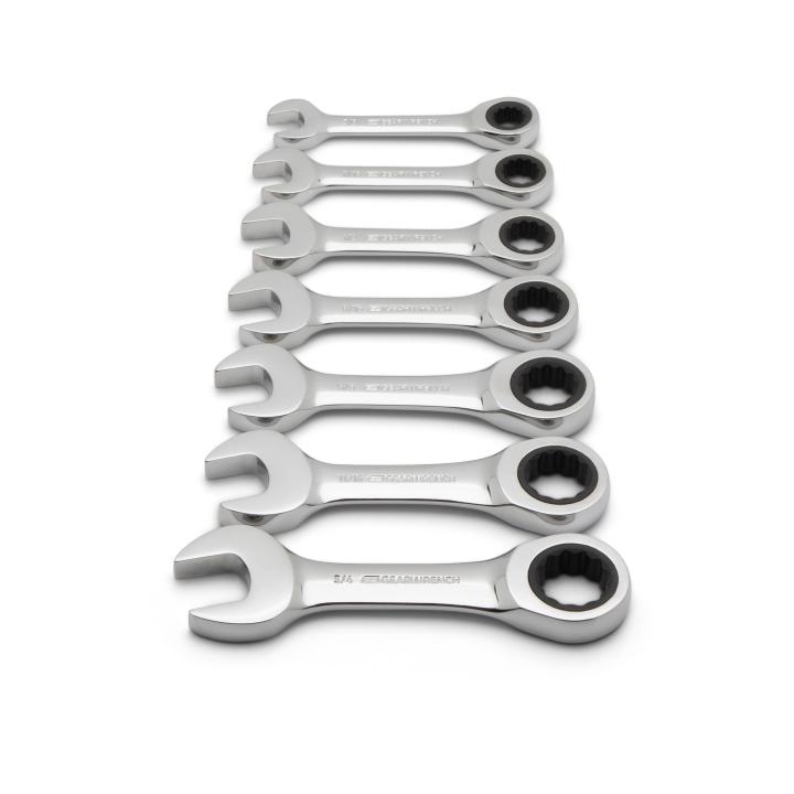 Gearwrench, jeu de 7 clés mixtes à cliquet courtes SAE, 72 dents et 12 pans