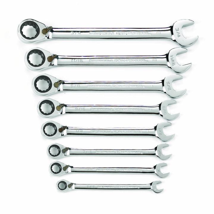 Gearwrench, jeu de 8 clés mixtes à cliquet réversibles SAE, 72 dents et 12 pans