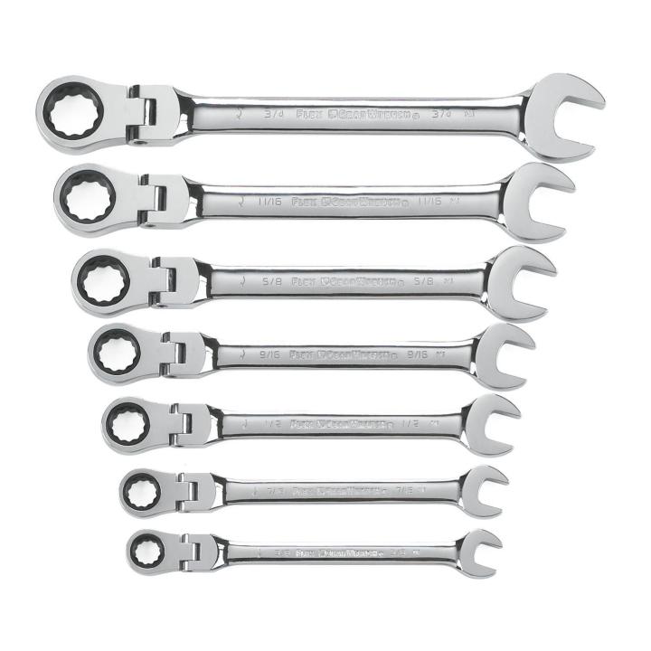 Gearwrench, 7 Pc. 72-Tooth 12 Point Flex Ratcheting Combination SAE Wrench Set