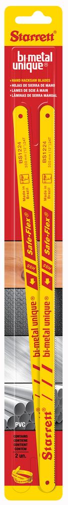 Bi-Metal Unique High Speed Steel Safe Flex Hand Hacksaw Blades - 12" X 1/2" X .025" X 24 Tpi, 2 Pack