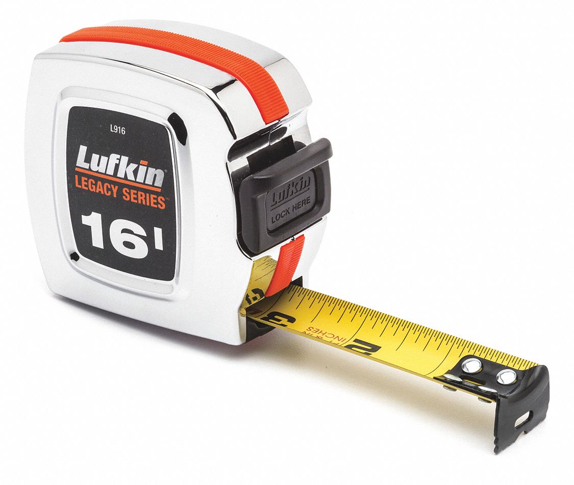 Ruban à mesurer jaune, boîtier chromé, 1" x 16'