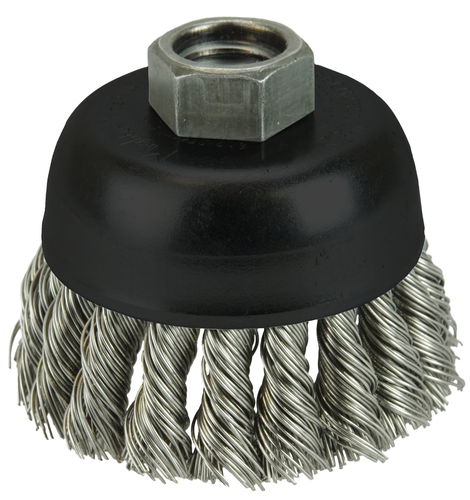 Single Row Knot Wire Cup Brush 2-3/4" .020" Stainless Steel 5/8"-11 Arbor